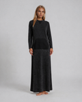 Black denim wash long sleeve pull on nightgown sleepwear with kangaroo pocket.