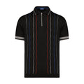Black with Multi Wavy Trim Short Sleeve Knit Polo