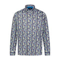 Blue, Aqua, Purple, and Orange Paisley Print Long Sleeve Shirt