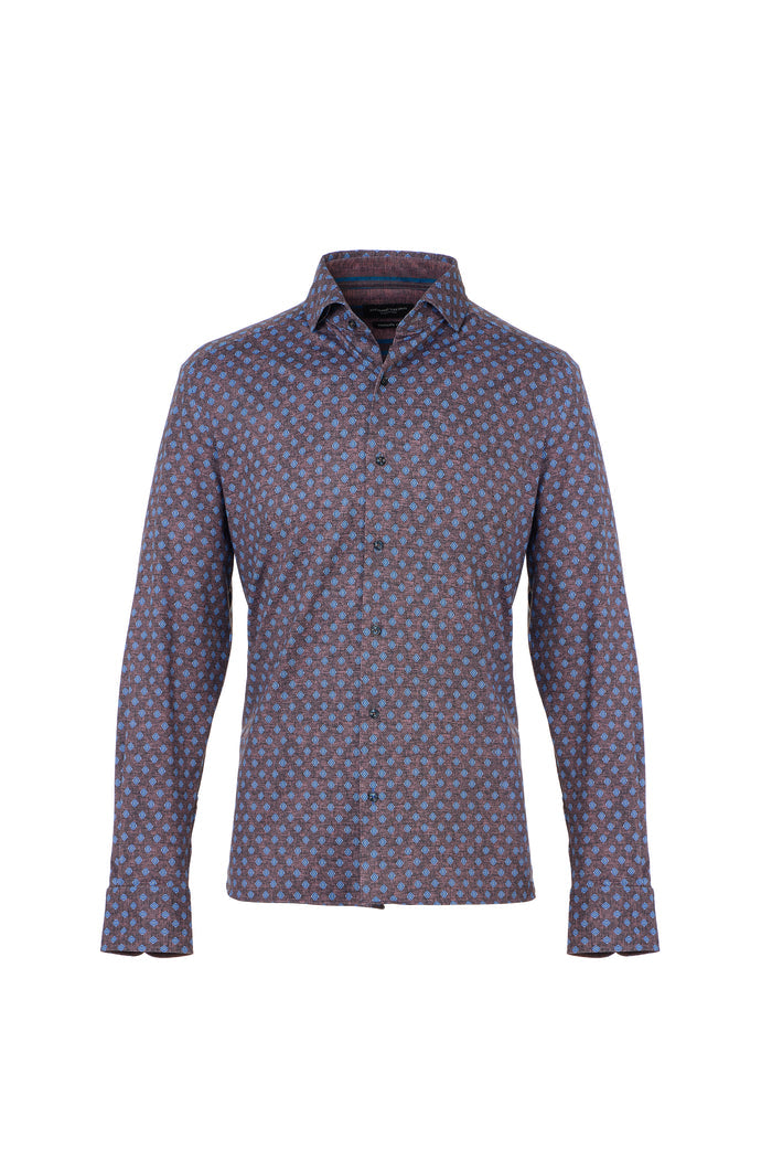 Blue & Brown Diamond Geo Button Down Shirt