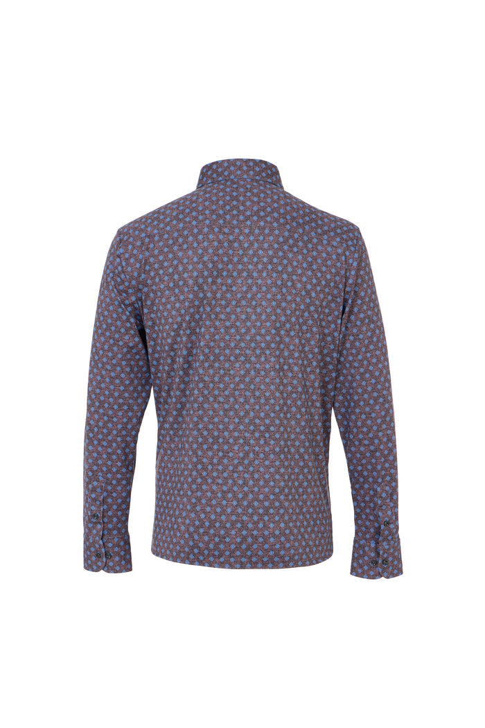 Blue & Brown Diamond Geo Button Down Shirt