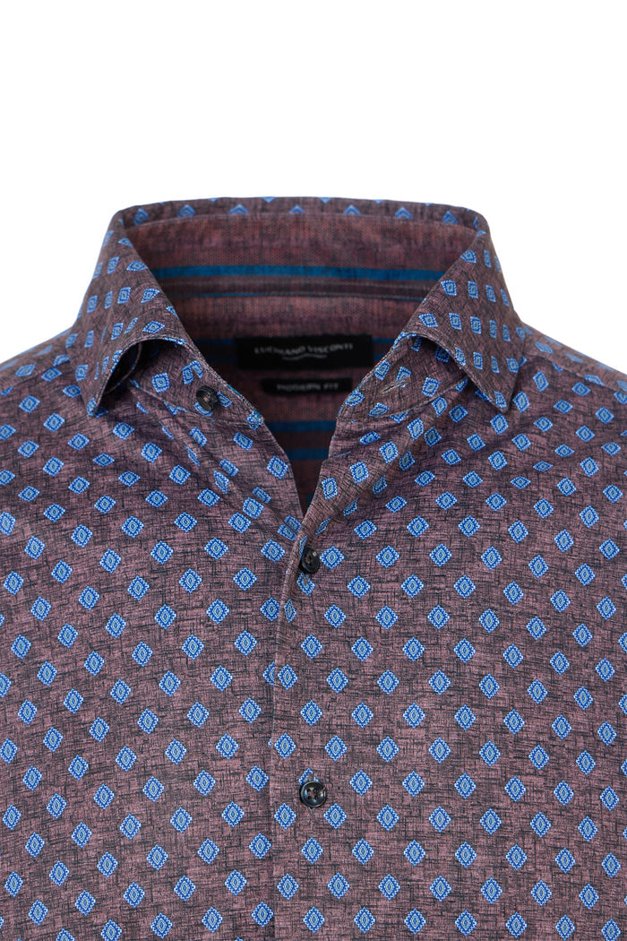 Blue & Brown Diamond Geo Button Down Shirt