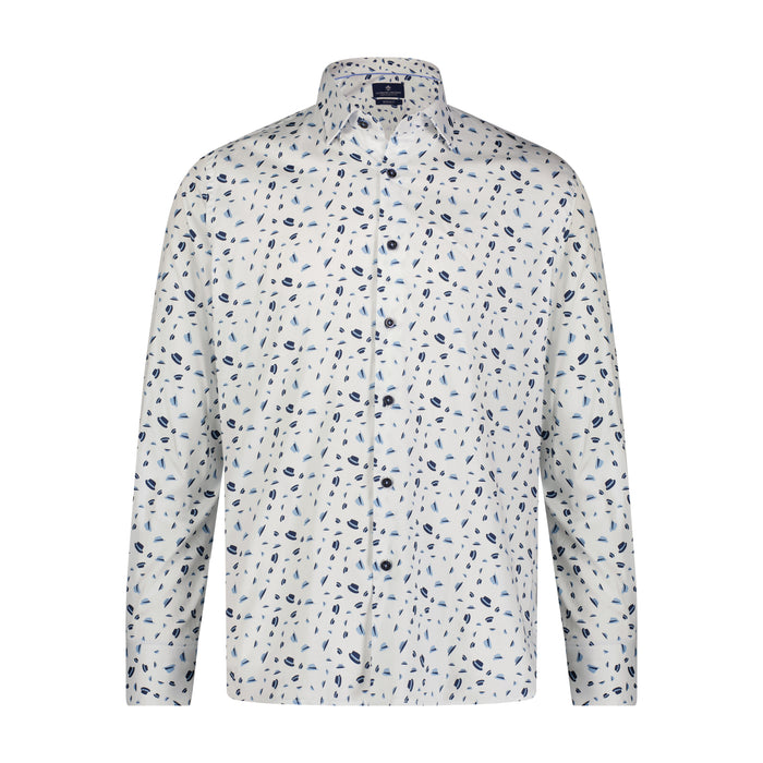 Blue, Navy, and White Hat Print Long Sleeve Shirt