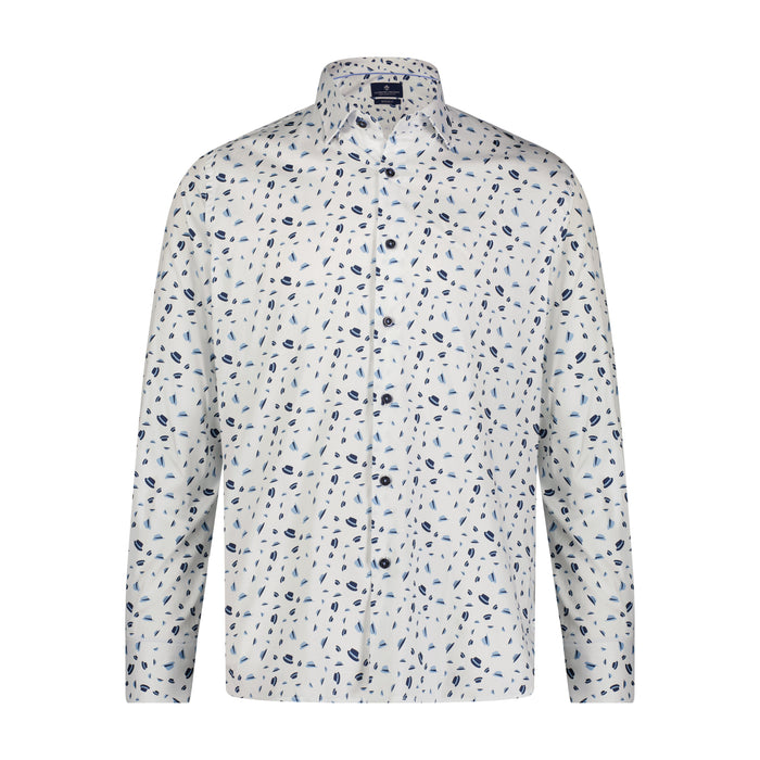 Blue, Navy, and White Hat Print Long Sleeve Shirt