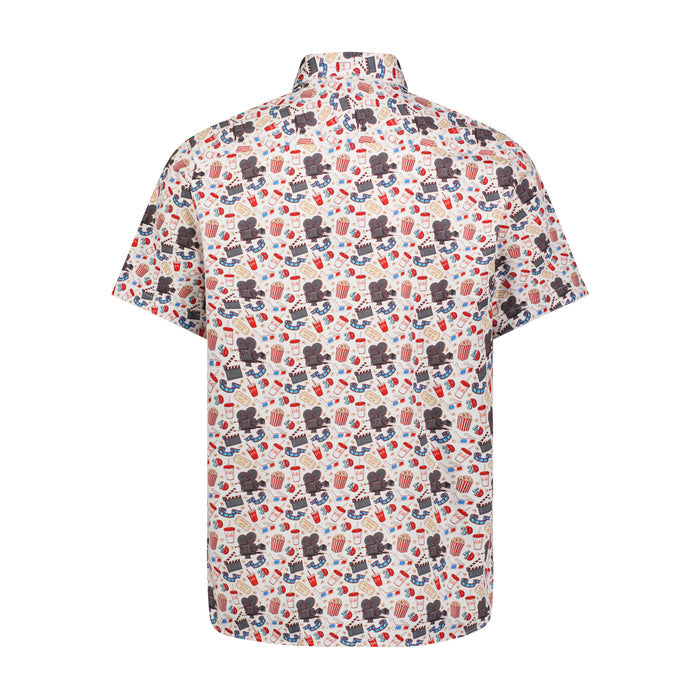 Blue, Red, and Teal Movie Print Short Sleeve Shirt