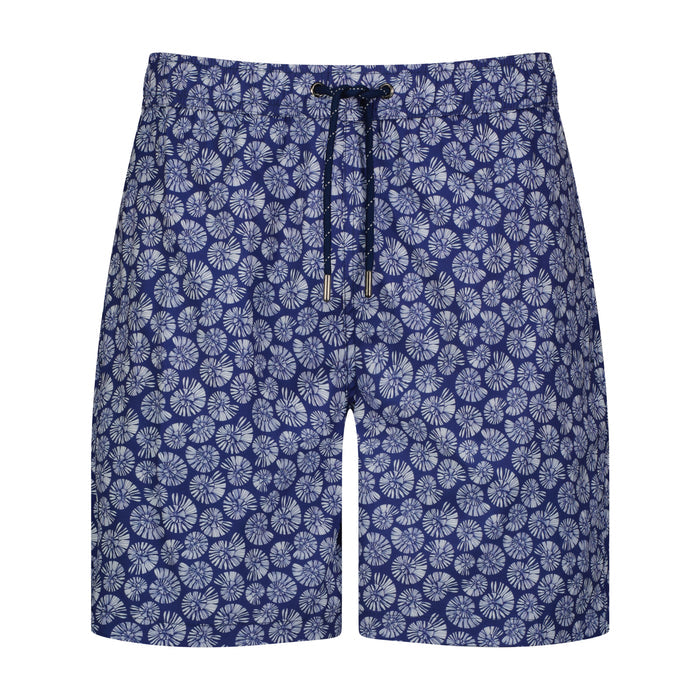 Blue Sea Shell Print Swim Trunks