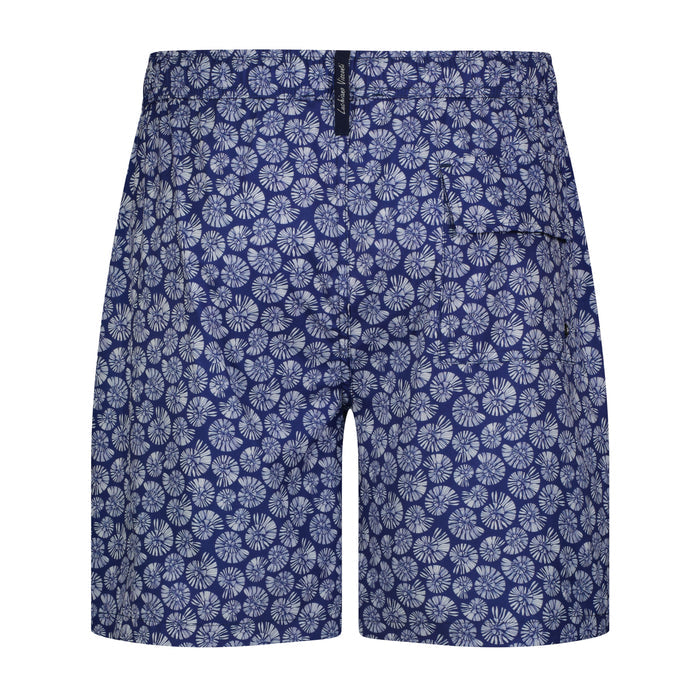 Blue Sea Shell Print Swim Trunks