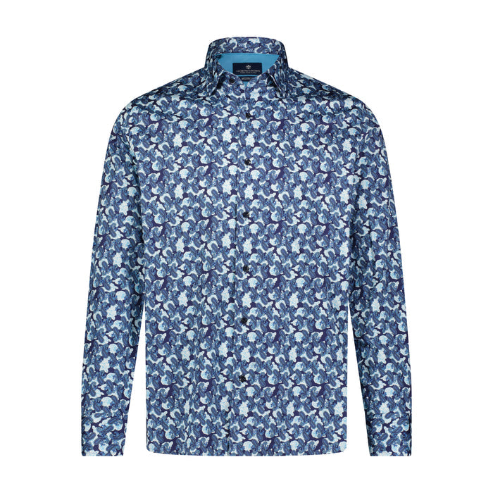 Blue, Teal, and Aqua Paisley Print Long Sleeve Shirt