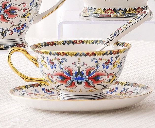 Bohemia Ceramic Coffee Cups, Creative Ceramic Cups, China Porcelain Tea Cup Saucer Set, Unique Traditional Afternoon Tea Cup and Saucer-Paintingforhome