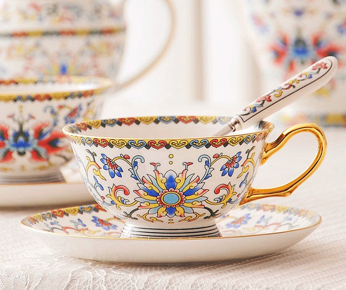 Bohemia Ceramic Coffee Cups, Creative Ceramic Cups, China Porcelain Tea Cup Saucer Set, Unique Traditional Afternoon Tea Cup and Saucer-Paintingforhome