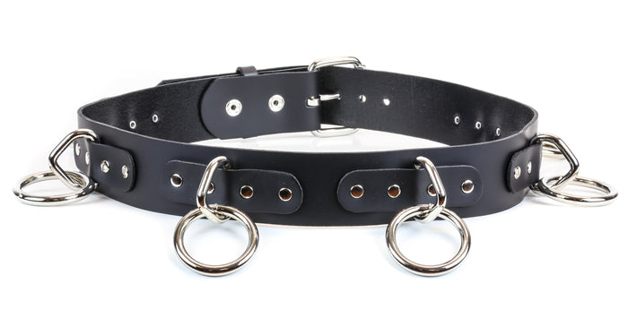 Bondage Belt Large Silver Ring Genuine Leather Wide Belt