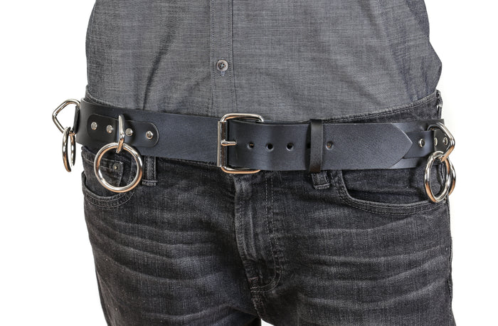 Bondage Belt Large Silver Ring Genuine Leather Wide Belt