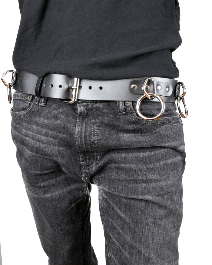 Bondage Belt Large Silver Ring Genuine Leather Wide Belt
