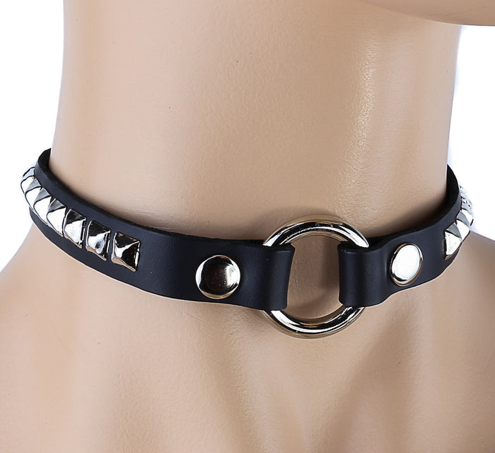Bondage Gold-Studded Black O Ring Choker