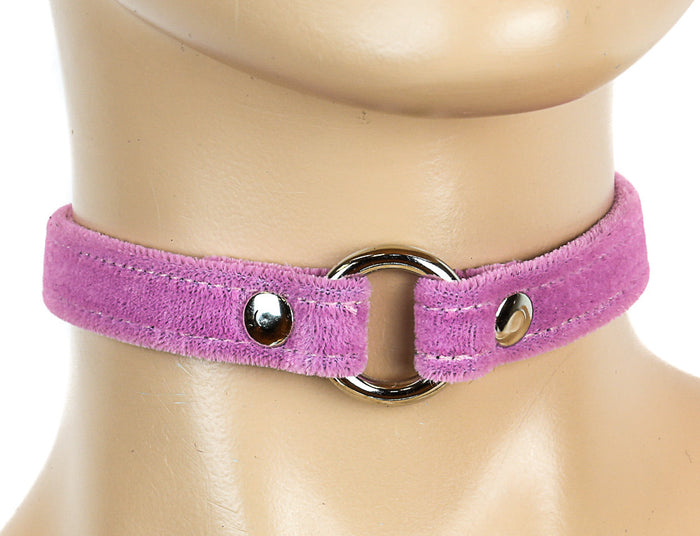 Bondage Pink Velvet O Ring Choker