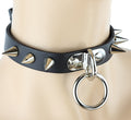 Bondage Silver-Spiked Black Leather Choker with Silver O Ring
