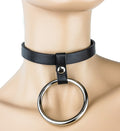 Bondage Simple Black Choker With Hanging Gold O Ring