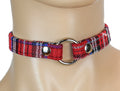 Bondage Thin Red Plaid O Ring Choker