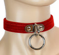Bondage Thin Red Velvet Choker with Silver O Ring