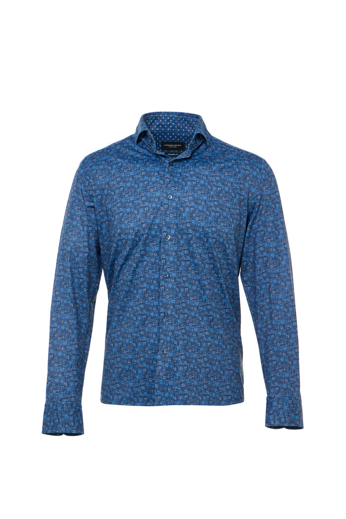 Brick Geo & Splash Print Button Down Shirt