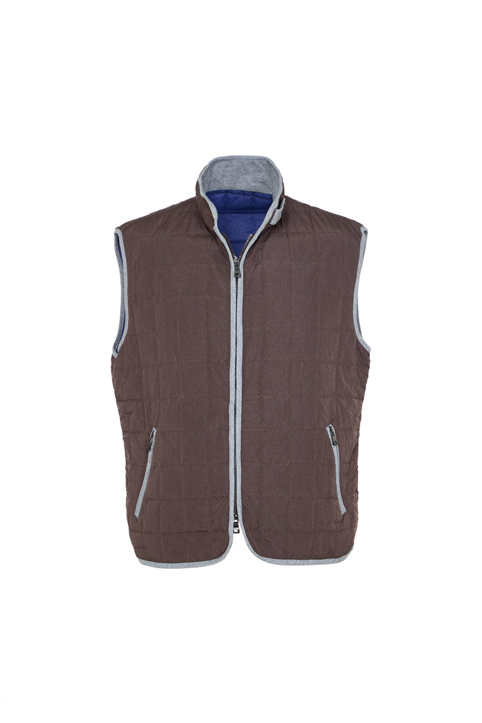 Brown vest with a blue interior on a white background