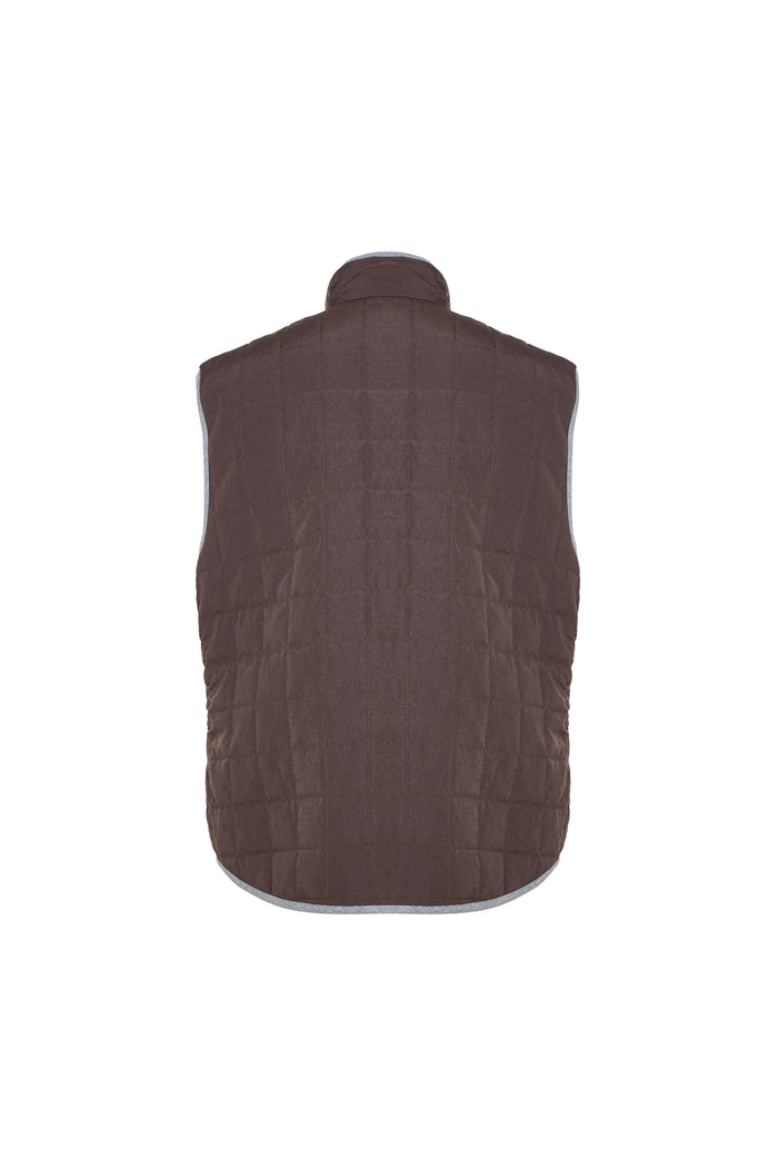 Brown quilted vest on a white background