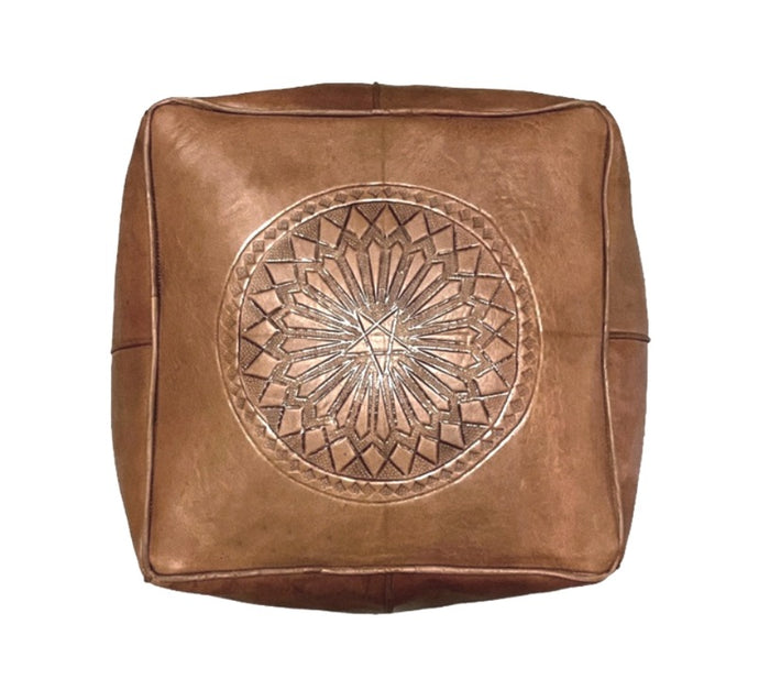 Brown Embossed Square Ottoman - Medaillon