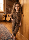 Brown floral corduroy romper and  long-sleeve shell set