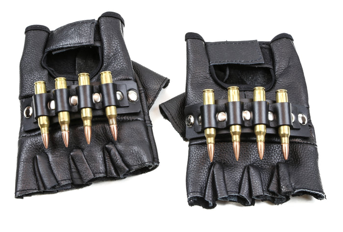 BROWN LEATHER FINGERLESS GLOVES WITH BULLET