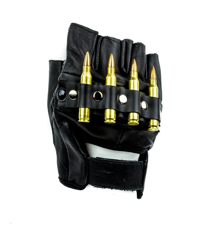 BROWN LEATHER FINGERLESS GLOVES WITH BULLET
