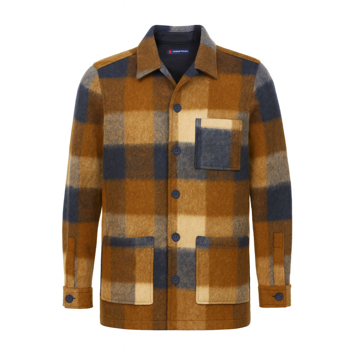 Brown, Navy, and Beige Plaid Wool Shacket