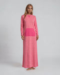 Pink long-sleeve V-neck comfort nightgown with flowy maxi length