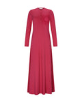 Fuchsia long-sleeve button-front nightgown with round neckline