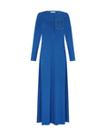 Royal blue button-front nightgown with long sleeves and pocket motif detail