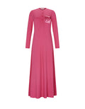 Pink button-front nightgown with long sleeves and satin pocket with logo motif
