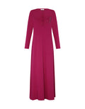 Fuchsia button-front nightgown with long sleeves and sparkly chest pocket