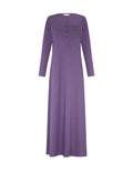 Violet button-front nightgown with long sleeves and sparkly chest pocket
