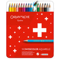 Caran d'Ache Swisscolor Water-Soluble Colouring Pencils Metal Box of 18 by Caran d'Ache at Cult Pens