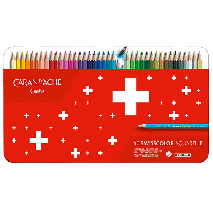 Caran d'Ache Swisscolor Water-Soluble Colouring Pencils Metal Box of 40 by Caran d'Ache at Cult Pens