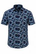 Short-sleeve shirt with geometric pattern on a white background