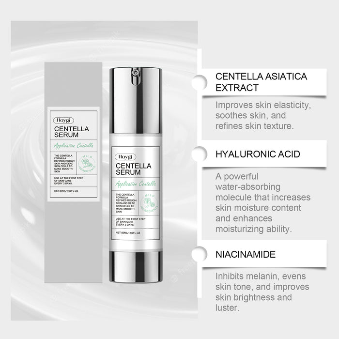 Sérum hydratant à la centella asiatica, soin raffermissant pour la peau, texture légère et transparente.