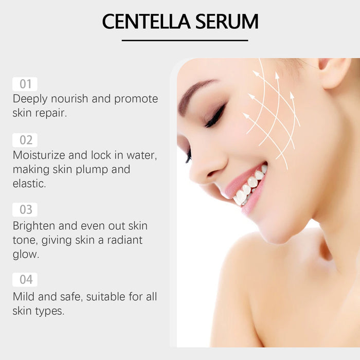 Solution hydratante et raffermissante à la centella asiatica, pour soin de la peau, texture légère et apaisante.
