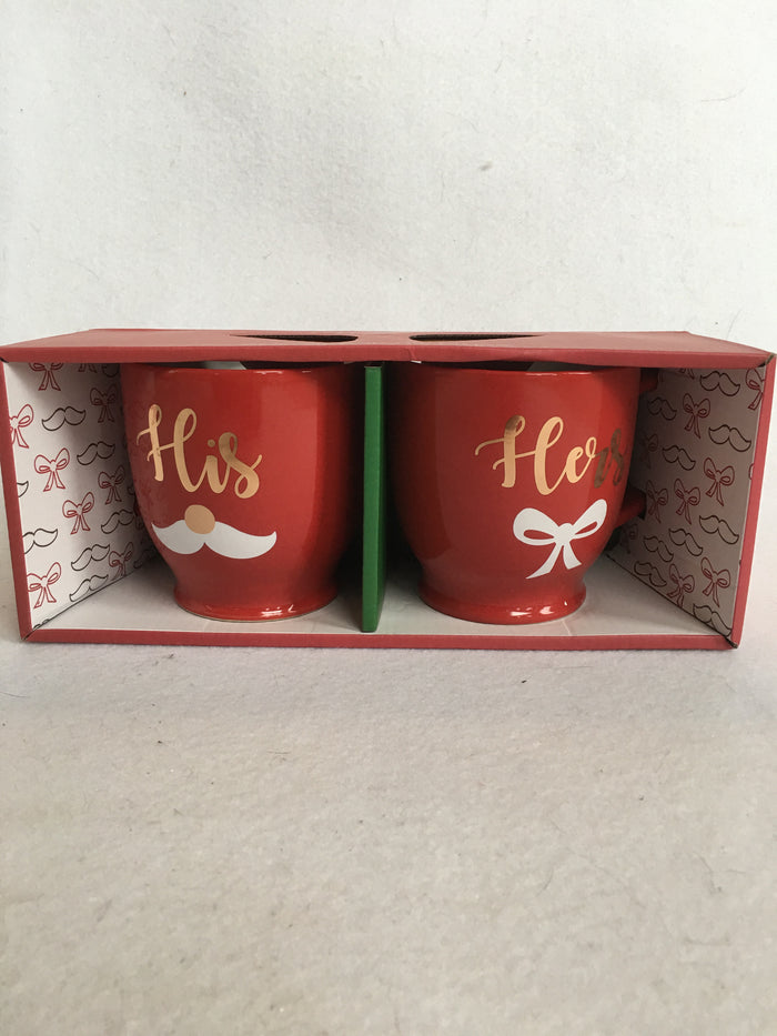Christmas His and Hers Mustache and Bow Mugs