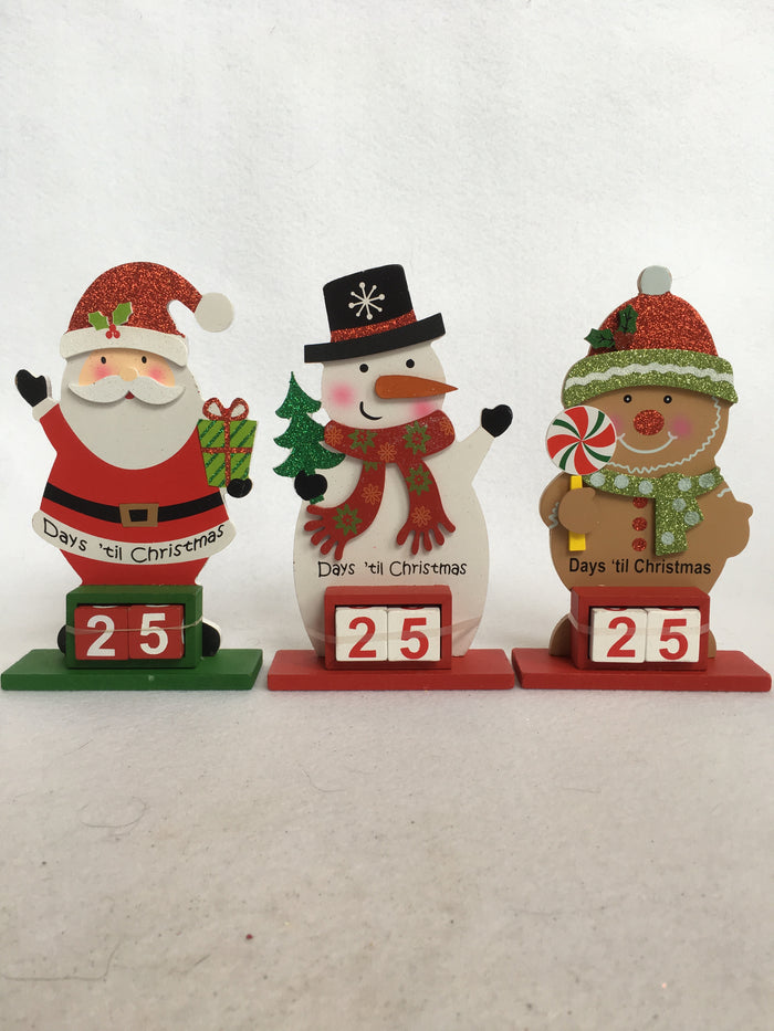 Christmas Santa, Snowman or Gingerbread Man Days until Christmas Calendar