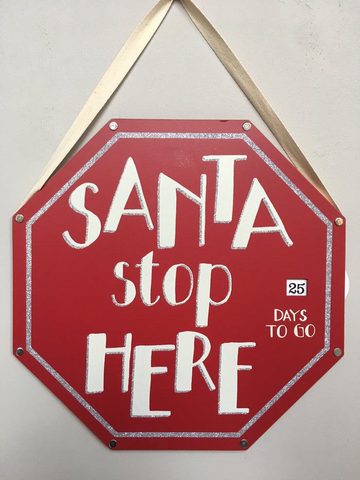 Christmas Santa Stop Here Calendar Wall Hanging