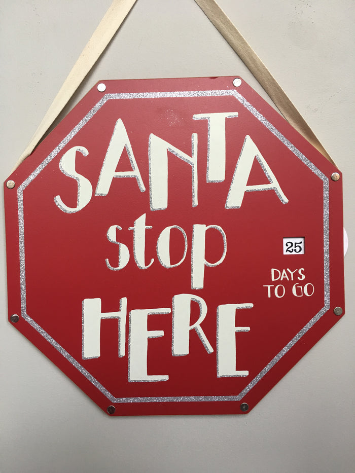 Christmas Santa Stop Here Calendar Wall Hanging