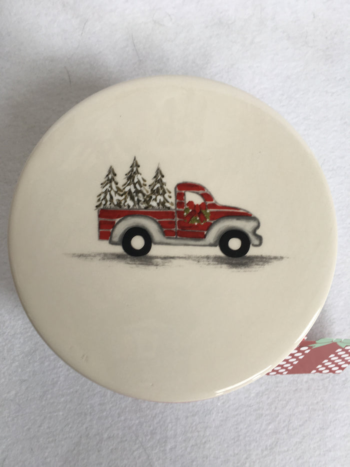 Christmas Truck Home for the Holidays Ceramic Round Jar
