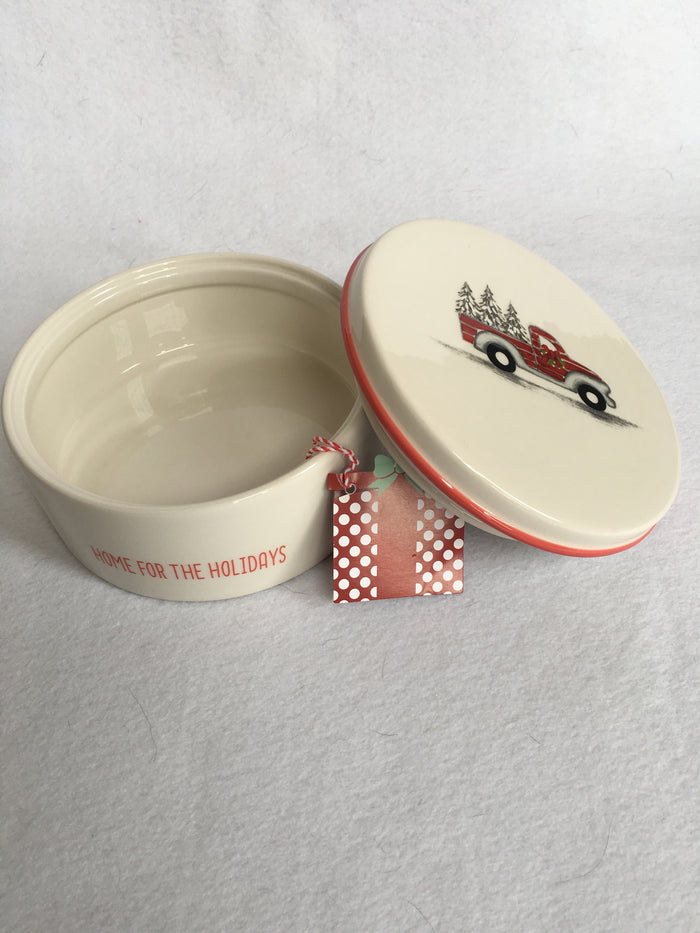 Christmas Truck Home for the Holidays Ceramic Round Jar