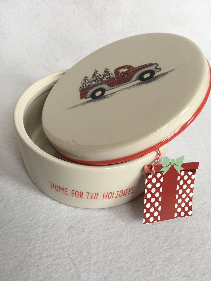 Christmas Truck Home for the Holidays Ceramic Round Jar