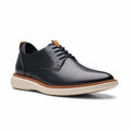 Men's leather lace-up business shoes, dark blue upper with tan sole